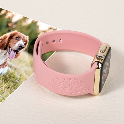 Aangepaste gegraveerde hondenras horlogeband voor Apple Watch, gepersonaliseerde hondenportret siliconen horlogeband, cadeau voor hond vader/moeder/huisdierenliefhebber/familie/vrienden