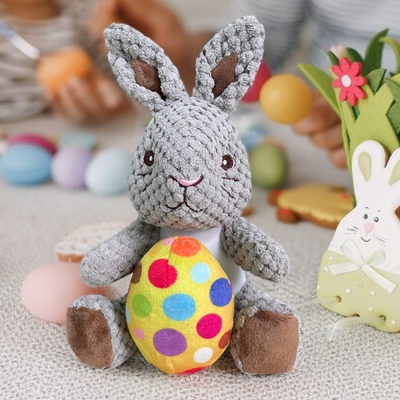 Custom Name Easter Bunny Plush Doll, Crochet Bunny Stuffed Animal Plush Rabbit Holding Easter Egg, Basket Filler, Birthday/Easter Gift for Newborn/Kid
