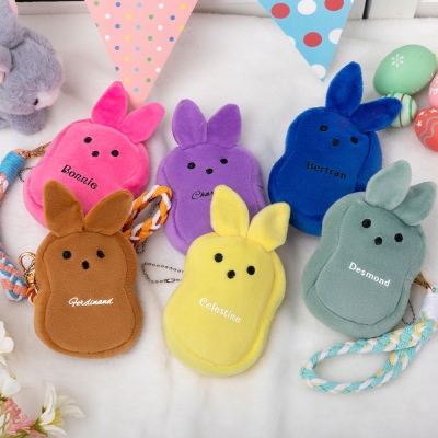 Gepersonaliseerde naam Easter Bunny portemonnee, veelkleurige cartoon Bunny portemonnee, sleutelhanger portemonnee, paasmand geschenken, cadeaus voor kind/kleinkind/dochter