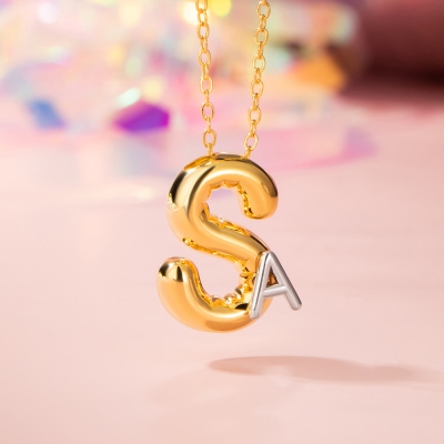 Personalized Double Initial Necklace, 3D Letters Two Bubble Initials Necklace, Mother's Day/Bridesmaid/Christmas/Valentine's Day Gift for Women/Girls