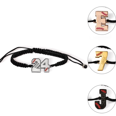 Braccialetto da baseball intrecciato personalizzato, braccialetto regolabile con numero di maglia con nome personalizzato, gioielli da baseball/softball, regalo per giocatore di baseball/appassionati