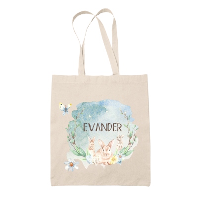 Personalized Easter Bunny Watercolor Tote Bag, Custom Name Canva Candy Gift Bag, Easter Party Favor, Easter Gift for Kid/Toddler/Daughter