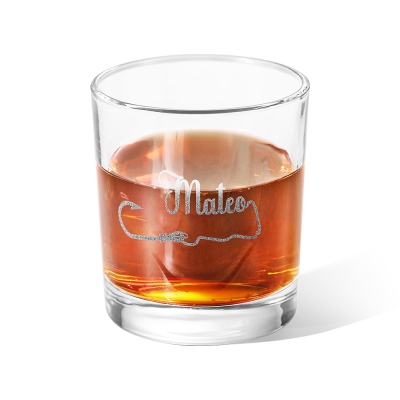 Personalized Name Fishing Hook Glass, Etched Rock Glasse, Bourbon Whiskey Fisherman Glass, Old Fashioned Glass, Father's Day/Birthday Gift for Men