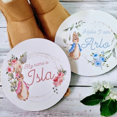 Hello World Disc, Peter Rabbit, Flopsy, Hello World Plaque, Birth Announcement Prop, Hello My Name Is, Hospital Bag, Baby Name Sign