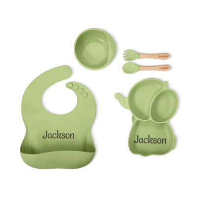 Custom Silicone Baby Suction Feeding Plate & Bowl Cutlery Set, Baby-Led Weaning Supplies, New Baby Toddler Dinnerware, First Birthday/Baby Shower Gift