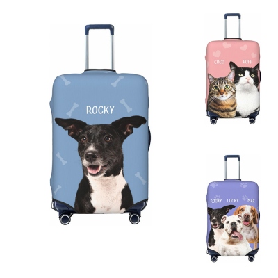 Housse de bagage photo personnalisée pour chien avec impression d'os de chien, housse de protection pour étui de voyage pour animal de compagnie avec nom personnalisé, accessoire de voyage, cadeau pour voyageur/amoureux des animaux de compagnie