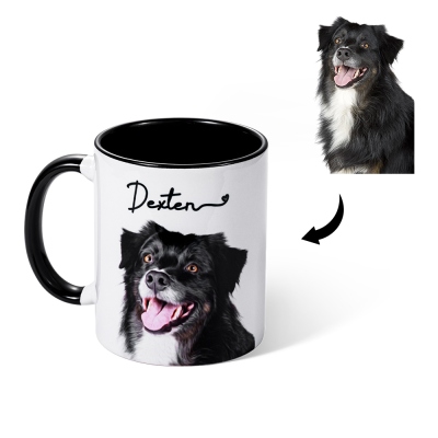 Personalized Pet Photo Portrait Mug with Name, Custom Iced Coffee/Tea Ceramics Mug, Pet Memorial Gift, Birthday/Anniversary Gift for Family/Pet Lover