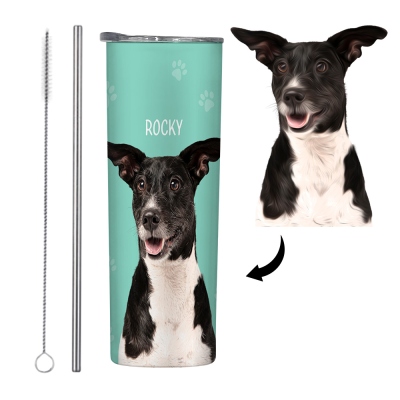 Personalized Pet Portrait Tumbler, Stainless Steel 20oz Dog & Cat Travel Mug with Straw, Custom 1-3 Pets Photo Tumbler, Gift for Pet Lover/Pet Owner
