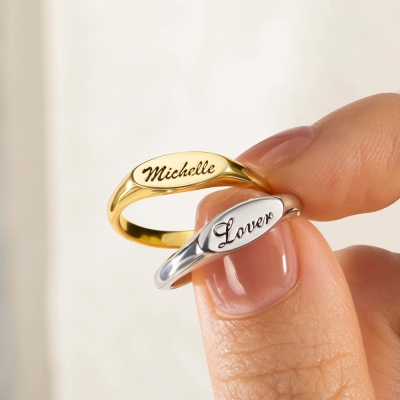 Anello con sigillo ovale con nome personalizzato, delicato anello con nome inciso, festa della mamma/compleanno/regalo della damigella d'onore per lei/moglie/famiglia/amici