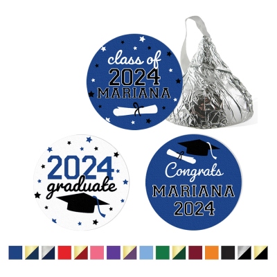 Personalisierte Abschlussaufkleber für Schokoladenkuss-Süßigkeiten, Abschluss-Tischdekorationen, Abschlussparty-Gastgeschenke der Klasse 2024, Abschlussgeschenk