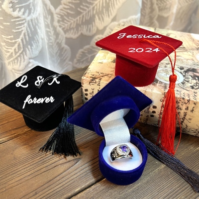 Personalized Ring Box for Graduation, Baptism, Wedding, Custom Jewelry Gift Box for Her, Engagement, School Cap Proposal, Velvet Case for Girls and College