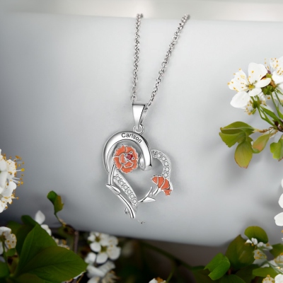 Gepersonaliseerde 3D kleurrijke geboorte bloem ketting, aangepaste naam hart bloemen emaille hanger, sterling zilveren sieraden, Moederdag/verjaardagscadeau voor haar