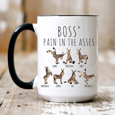 Personalized Cartoon Donkey Mug, Custom Name 11oz/15oz Fun Boss Ceramic Mug, Best Boss Ever Cup, Boss Appreciation Gift, Gift for Boss