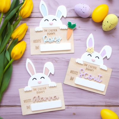 Personalized Easter Bunny Countdown, Custom Name Wooden Easter Ornament, Egg Hunt Countdown Decor, Easter Party Favor, Easter Gift for Kid/Boy/Girl