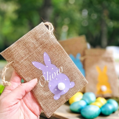 (Set of 2pcs)Personalized Easter Bunny Bag with Name, Custom Easter Treat Bag, Easter Gift Bag, Easter Basket Gift for Kids/Family/Friends