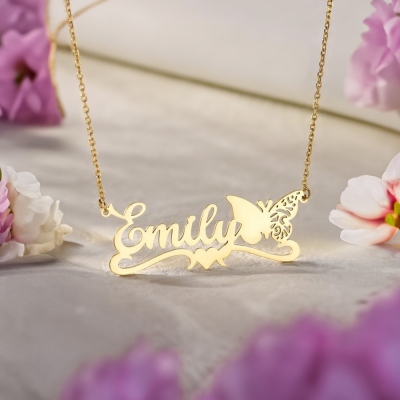 Personalized Name Birth Butterfly Necklace, Custom Name Pendant Necklace, Sterling Silver Jewelry, Birthday/Wedding/Anniversary Gift for Her/Women