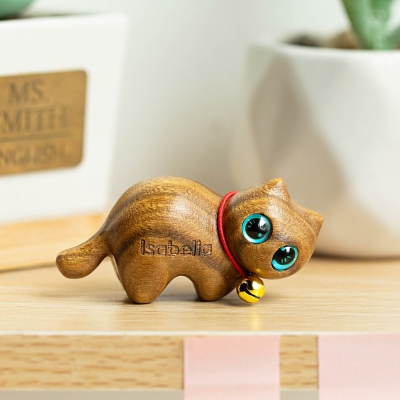 Kleine süße Katzenskulpturen aus Holz, handgefertigt, Mini-Sammelfiguren, Geschenk für Katzenliebhaber, Katzenstatue, Schreibtisch/Regal/Tisch/Wohndekoration