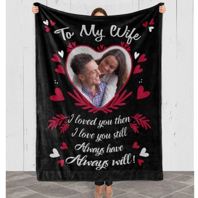 Custom Heart Photo Blanket, To My Wife I Love You Fleece Blanket, Soft Cozy Throw for Bed Couch, Birthday/Anniversary/Valentine's Day Gift for Him/Her