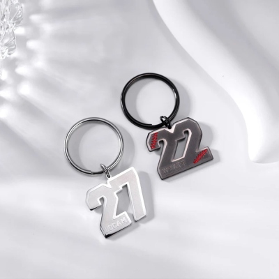 Personalized Engraved Number Keychain, Custom Sport Number Keyring with Name, Number Baseball Keychain for Him, Football Keychain for Kids
