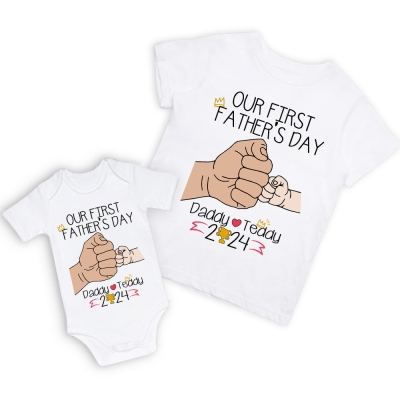 Chemises personnalisées main à main, chemises assorties pour bébé papa, chemise papa et enfant First Bump, cadeau de fête des pères, notre première chemise de fête des pères pour papa