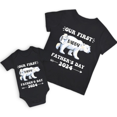 Gepersonaliseerde Daddy Polar Bear & Baby Polar Bear T-Shirt, Ons eerste Vaderdag Shirt, Polar Bear Shirts, Cotton Matching Shirt, Cadeau voor papa/pasgeboren