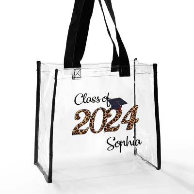 Custom Clear Class of 2024 Graduation Tote Bag, Large Capacity Bachelor Cap Waterproof PVC Stadium Bag, Graduation Gift for Students/Family/Friends