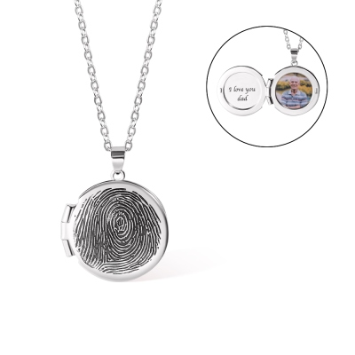 Personalisierte Fingerabdruck-Medaillon-Halskette mit Foto, individuell gravierte Halskette, Gedenkschmuck, Trauergeschenk, Trauergeschenk, Geschenk für Sie/Familie
