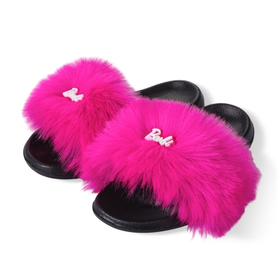 Personalized Name Barbi Girl Plush Slippers, Pink Faux Fur Slippers, Bachelor Party Souvenirs, Birthday/Bridesmaid Gift for Sister/Daughter/Friend