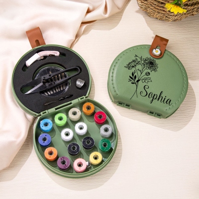 Personalisiertes tragbares Nähset-Set mit Geburtsblumen, Handarbeitswerkzeug mit Blumenbuchstaben, Aufbewahrungsbox für Nähtrennwände, Reisezubehör für Zuhause, Geschenk für Frauen