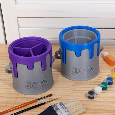 Personalized 3D Printed Funny Paint Bucket Pen Holder, Custom Kid Name Pencil Holder with Multiple Colors, Birthday Gift for Painter/Kid/Student