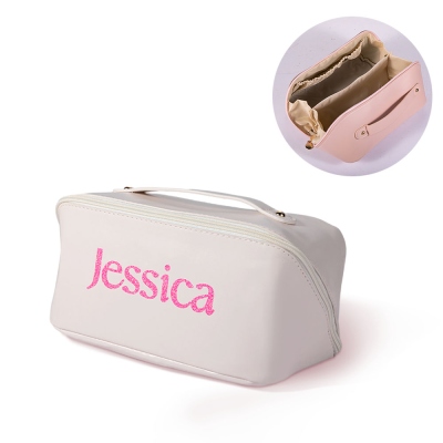Custom Glitter Name Portable Cosmetic Storage Bag, Personalized Leather Travel Makeup Bag, Bachelor Party Favor, Gift for Mom/Sister/Bridesmaid/Her
