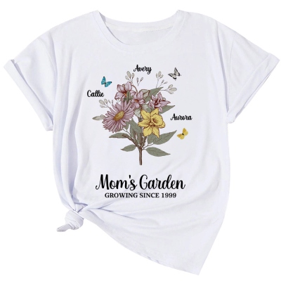 Personlig mormors trädgårdströja, anpassat namn Vintage födelseblomma T-shirt/tröja för mormor, mors dag/födelsedagspresent till mamma/mormor