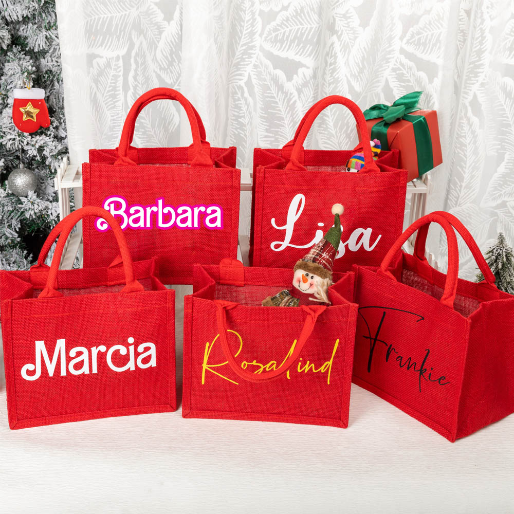 Sacolas vermelhas personalizadas para presentes, sacolas reutilizáveis de Natal, lindas sacolas Barbi com alças, sacolas grandes para presentes, embrulho para presentes, sacolas de compras natalinas