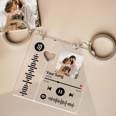 Custom Spotify Code Acrylic Keychain with Photo, Personalized Music Song Playlist Keyring, Valentine's Day/Anniversary Gift for Couple/Music Lover