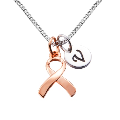 Personalisierte erste Brustkrebs-Überlebende-Halskette, Bewusstseins-Rosa-Band-Charm-Halskette, Sterling-Silber-Schmuck, Geschenke für Krebs-Überlebende für Frauen