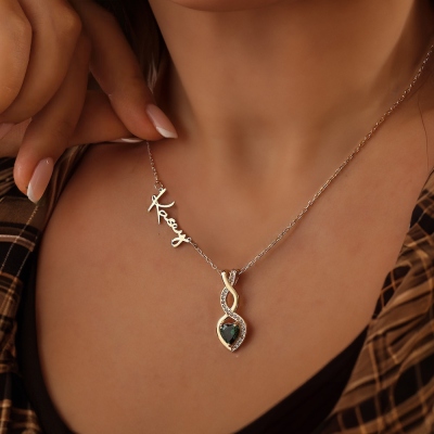 Personalisierte Alexandrit-Geburtsstein-Halskette, seitlicher Namensanhänger, Damenschmuck, Geburtstags-/Muttertagsgeschenk für Mama/Freundin/Sie