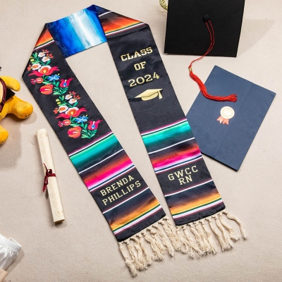 Stola di laurea personalizzata in Messico per la classe del 2024, fascia di laurea messicana, regali di laurea personalizzati per l'università del liceo e dell'università