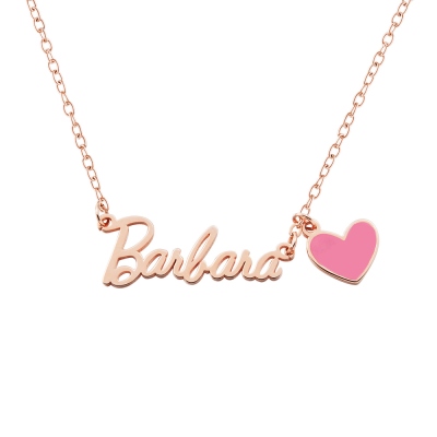Personalized Name Necklace with Pink Heart, Barbi Name Necklace, Sterling Silver 925 Women's Jewelry, Birthday/Anniversary Gift for Her/Lover/Friends