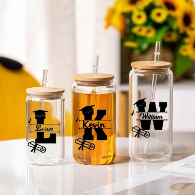 Personalized Name & Initial Graduation Memorial Tumbler, 12/16/20oz Tumbler with Straw & Bamboo Lid, Graduation Gift for Graduate/College/Classmate