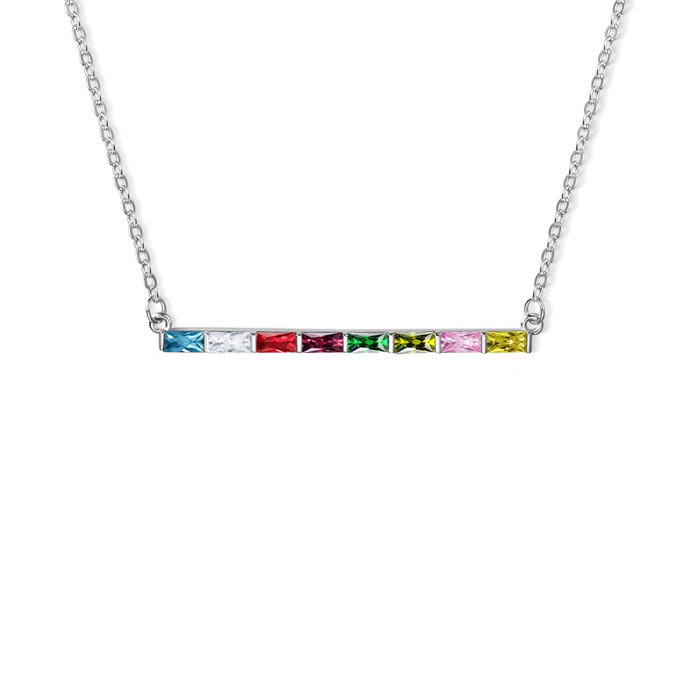 Personalisierte rechteckige Geburtsstein-Anhänger-Halskette, Familien-Geburtsstein-Halskette, Sterlingsilber 925-Schmuck, Geburtstags-/Muttertagsgeschenk für Frauen