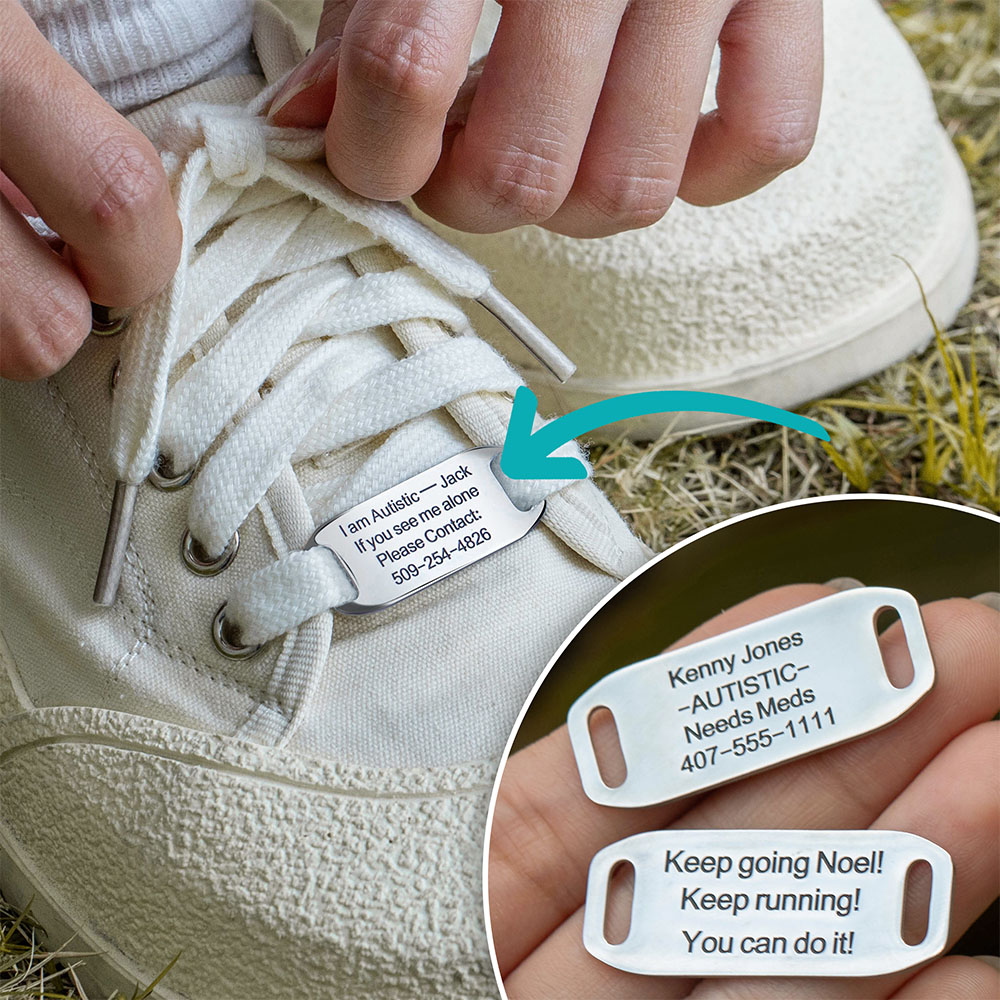 Etiqueta de sapato personalizada para corredores e ciclistas, identificação de emergência para crianças autistas, amuletos de cadarço para calçados esportivos, etiqueta de identificação de estrada, etiqueta de alerta médico