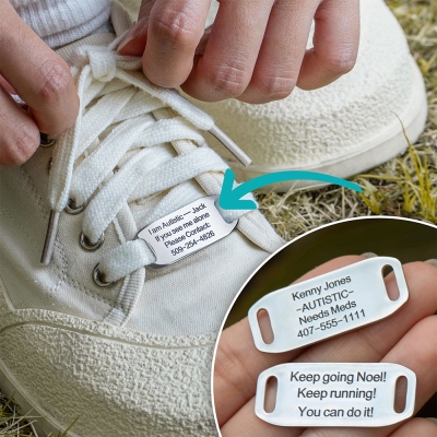 Etichetta per scarpe personalizzata per corridori e ciclisti, ID di emergenza per bambini autistici, Ciondoli per lacci per scarpe sportive, Etichetta identificativa stradale, Etichetta di avviso medico