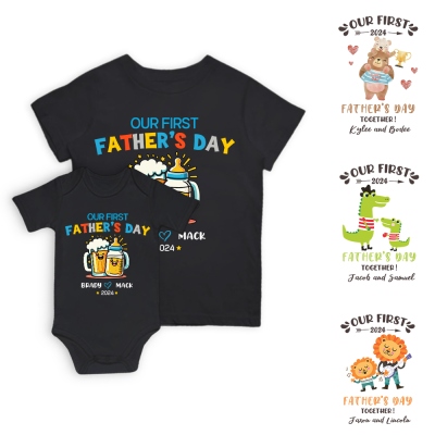 Personalized First Father's Day Dad and Baby Set, Custom Funny Family Matching Outfits, Father's Day Gift for New Dad, Baby Show Gift for Newborn