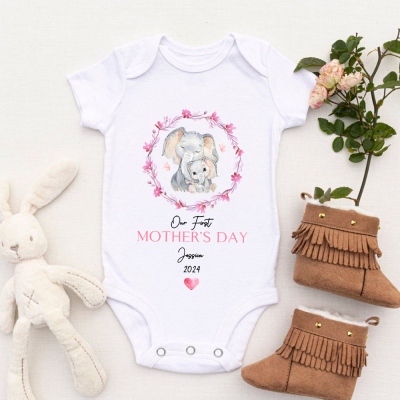 Custom First Mother's Day Mom and Baby Set, Cute Elephant Mom & Baby Parent-Child Clothing, Mother's Day Gift for New Mom, Baby Show Gift for Newborn