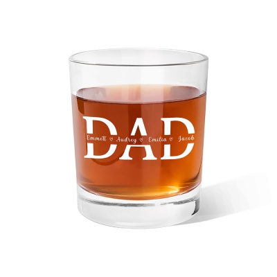 Custom Father's Whiskey Glass with Kid Name, Personalized 10oz Clear Bourbon Glass, Alcohol Gift for Drinker, Father's Day Gift for Dad/Grandpa/Son