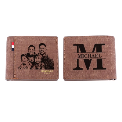 Personalized Portrait & Name Vintage Wallet, Custom Monogram Leather Card Holder, Father's Day/Birthday/Anniversary Gift for Dad/Men/Him
