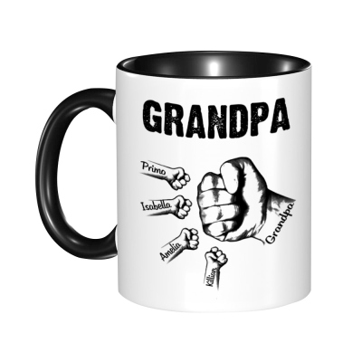 Personalized Dad and Kid Fist Bump Ceramic Mug, Custom Multiple Names Family Mug, Home Decoration, Father's Day/Birthday Gift for Dad/Husband/Him