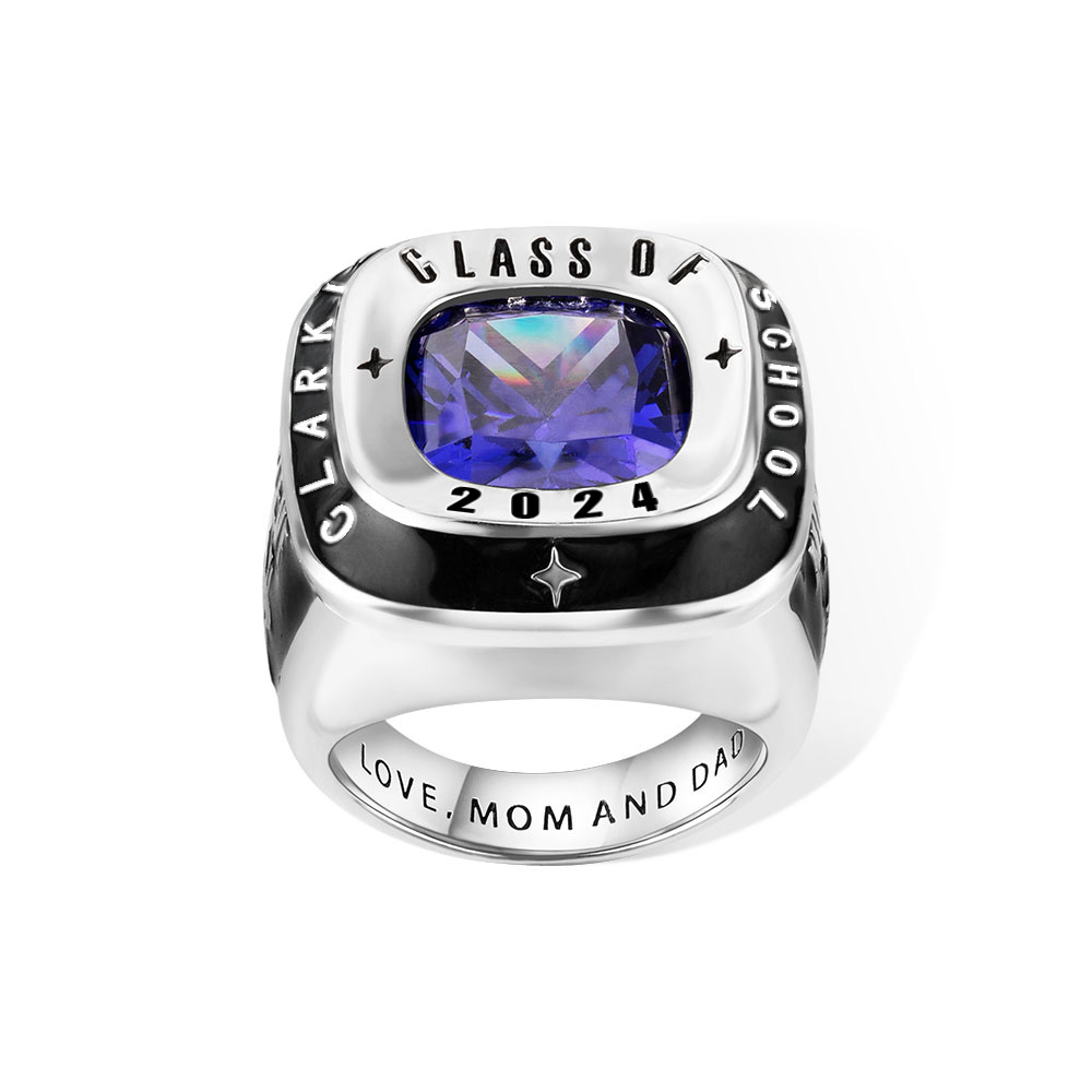 Custom Men Birthstone Class Ring with Engraved Text, High School, College & University Graduation Ring, Graduation Gift for Class of 2024 Graduates