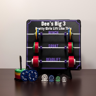 Custom Weightlifting Personal Tracking Board, 3D Printed Fitness Recording Board with Minibarbells for Home Gym Workout, Gift for Sports Lover