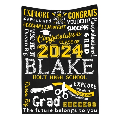 Personalized Graduation Inspirational Blanket, Custom Class of 2024 Blanket with Name, Graduation Party Favor, Gift for Graduate/College/Student